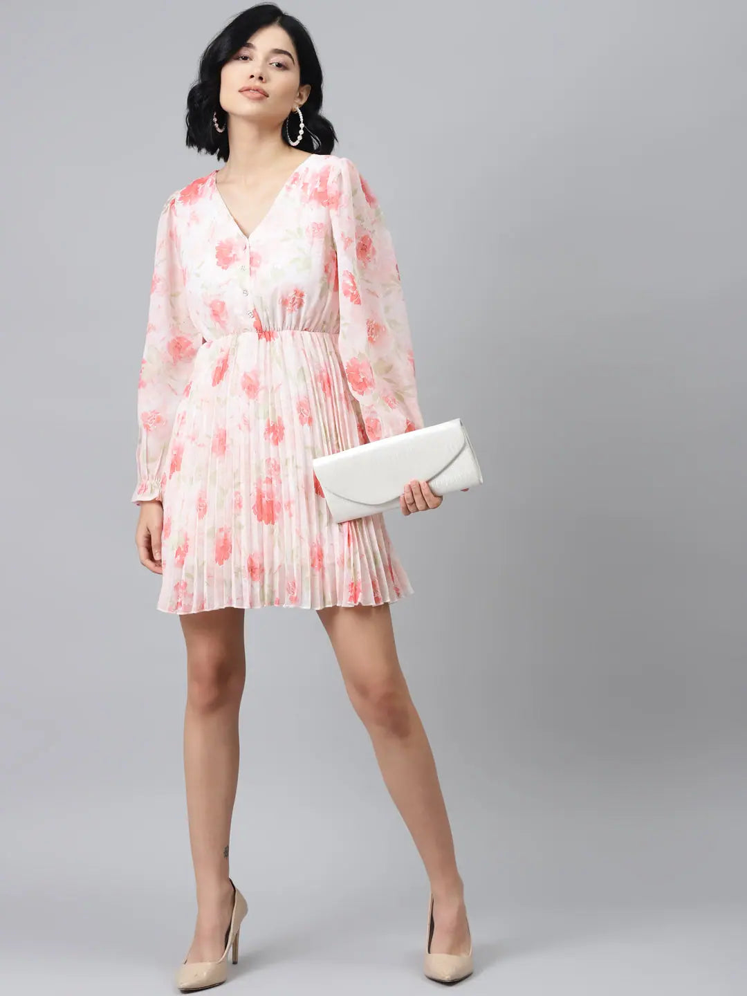 Light Pink Floral Skater Dress - Women's Designer Lehenga Look