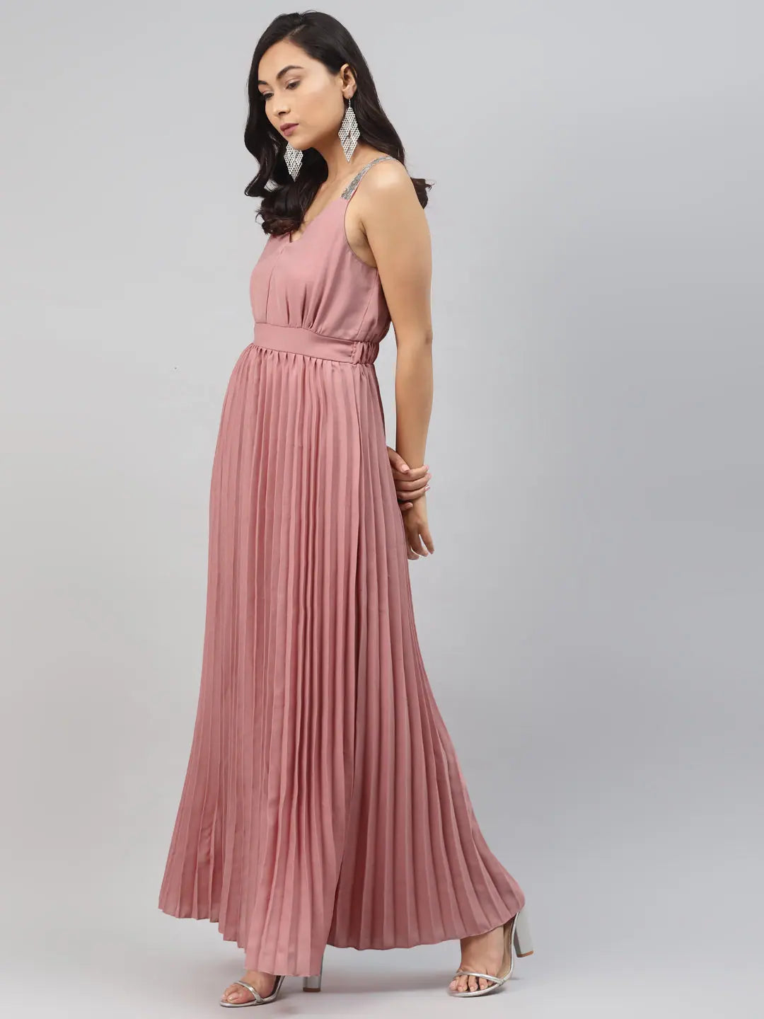 Pink Sequin Maxi Dress - Women's Designer Lehenga Style!