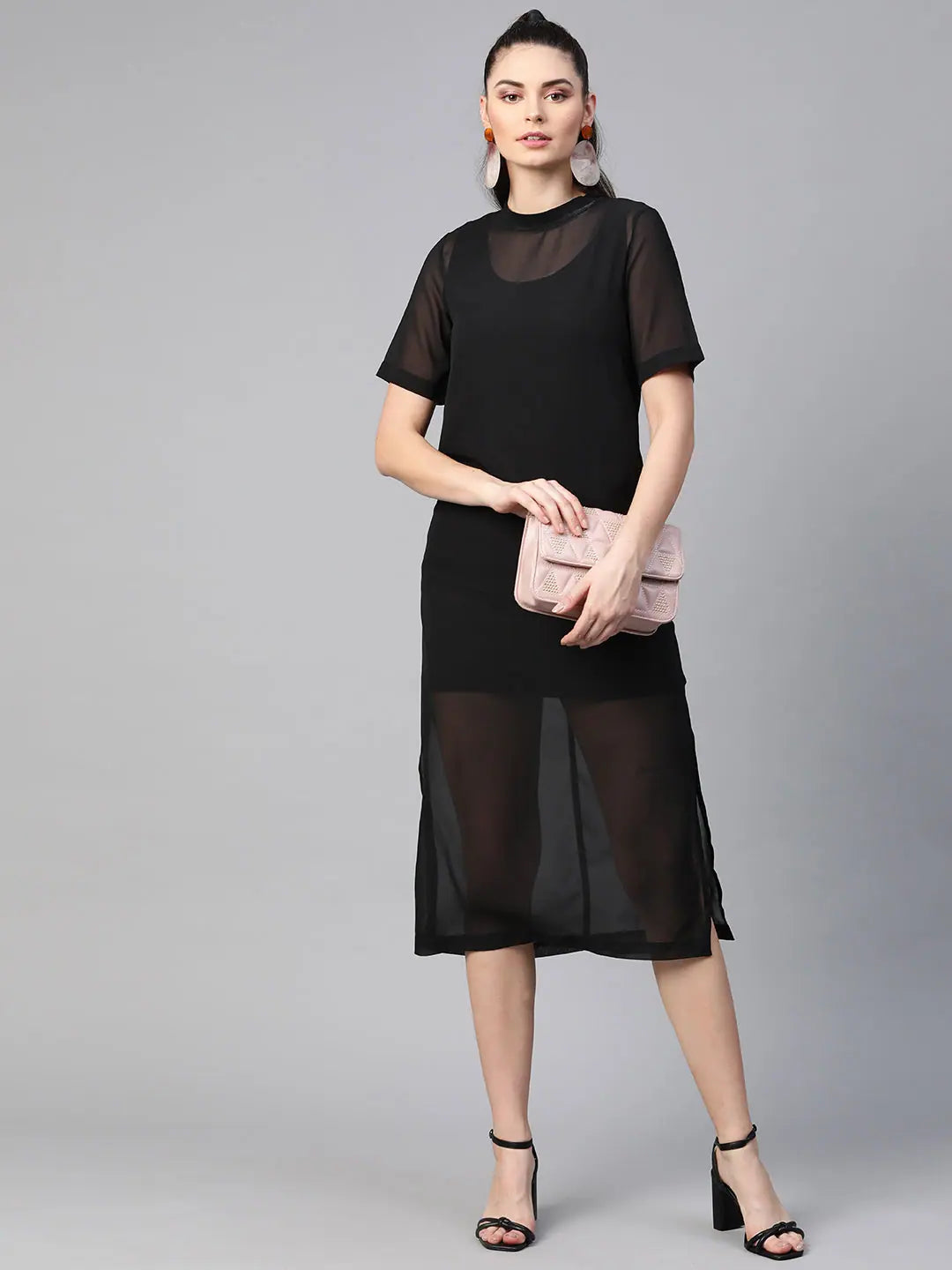 Black Sheer Sheath Dress - Women's Designer Lehenga Look