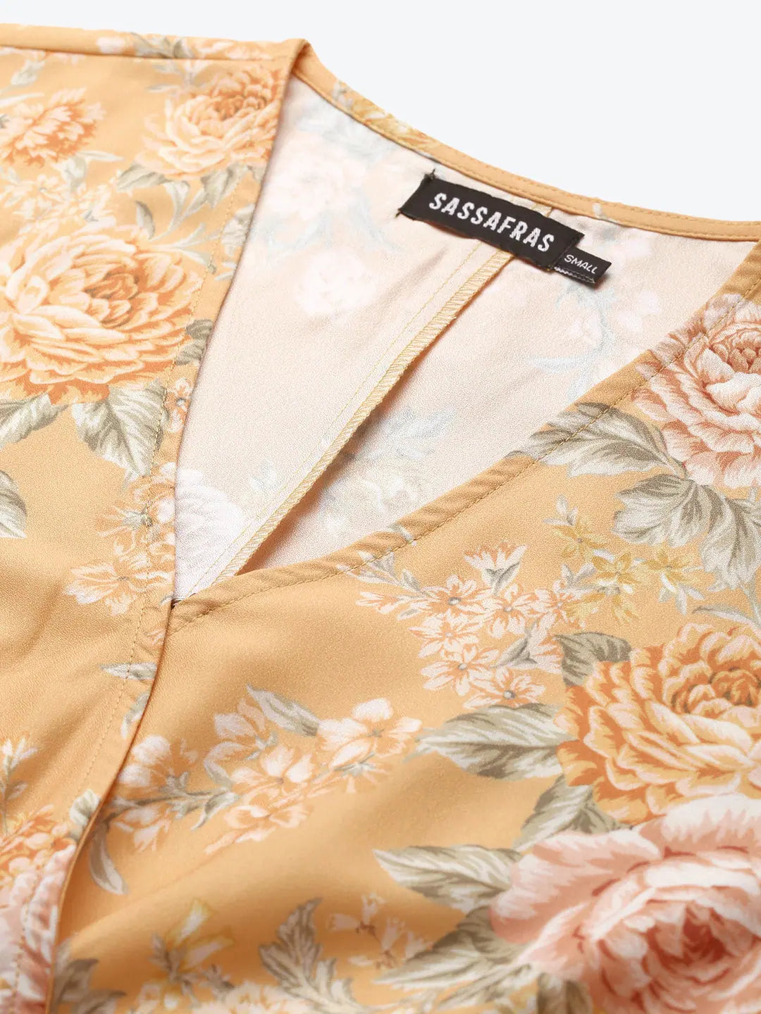 Mustard Floral Wrap Dress - Women's Party Wear Lehenga Style