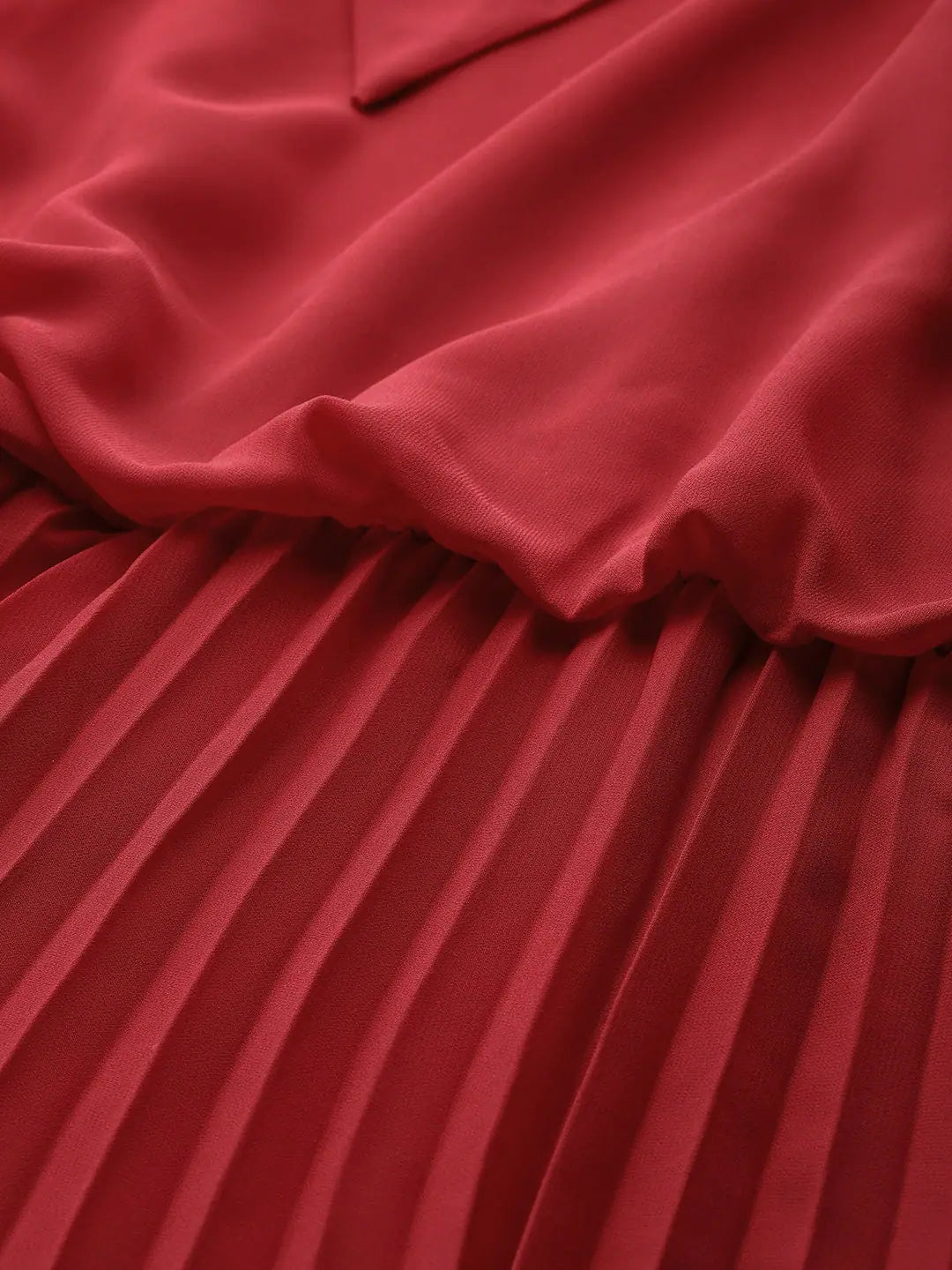 Maroon Pleated Dress with Tie-Up Neck: Elegant Women's Style