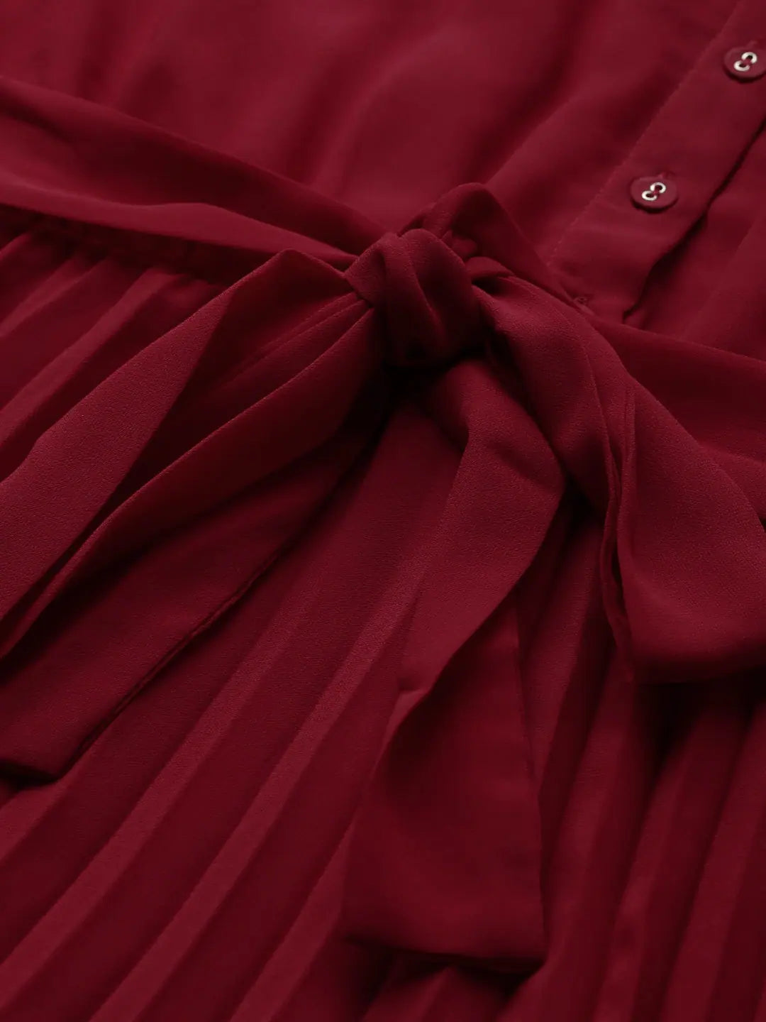 Maroon Midi Dress: Elegant Pleated Dress for Women