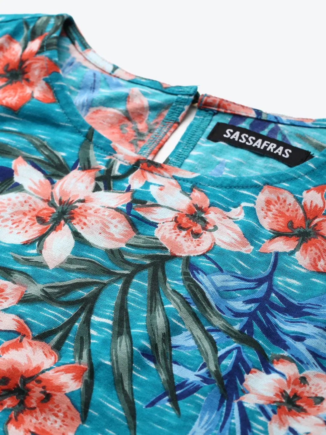 Blue Floral Maxi Dress - Sleeveless Jersey Knit, A-Line