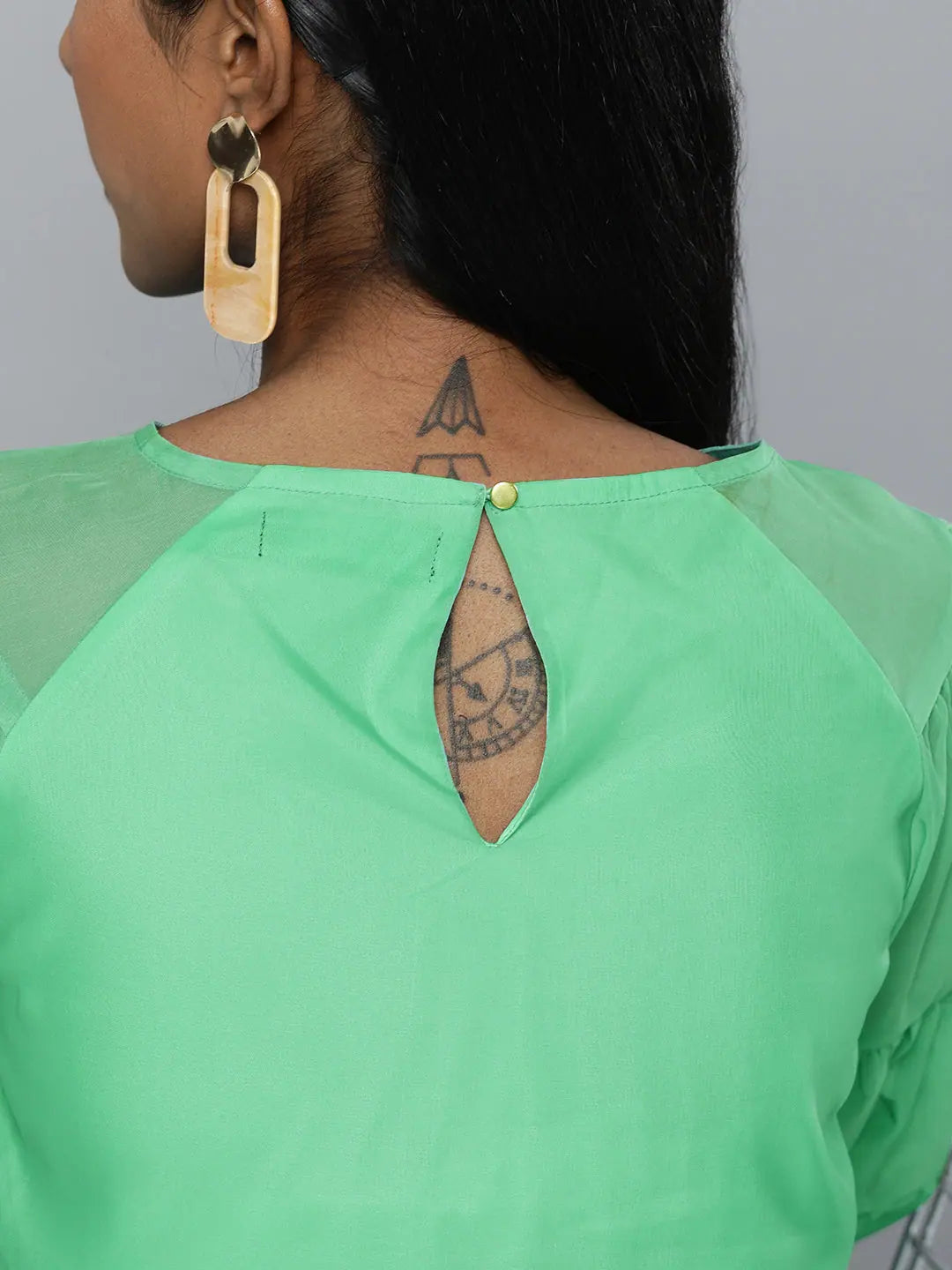 Green Organza Drop Shoulder Dress | Women's Designer Lehenga