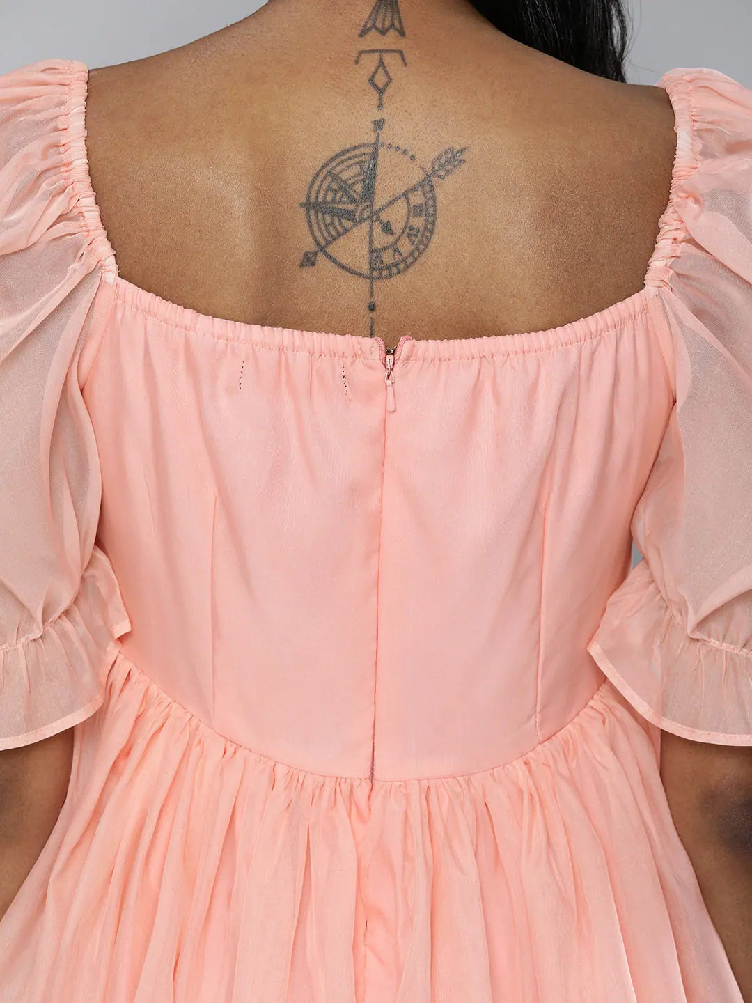 Pastel Pink Organza Puff Sleeve Dress | Designer Lehenga