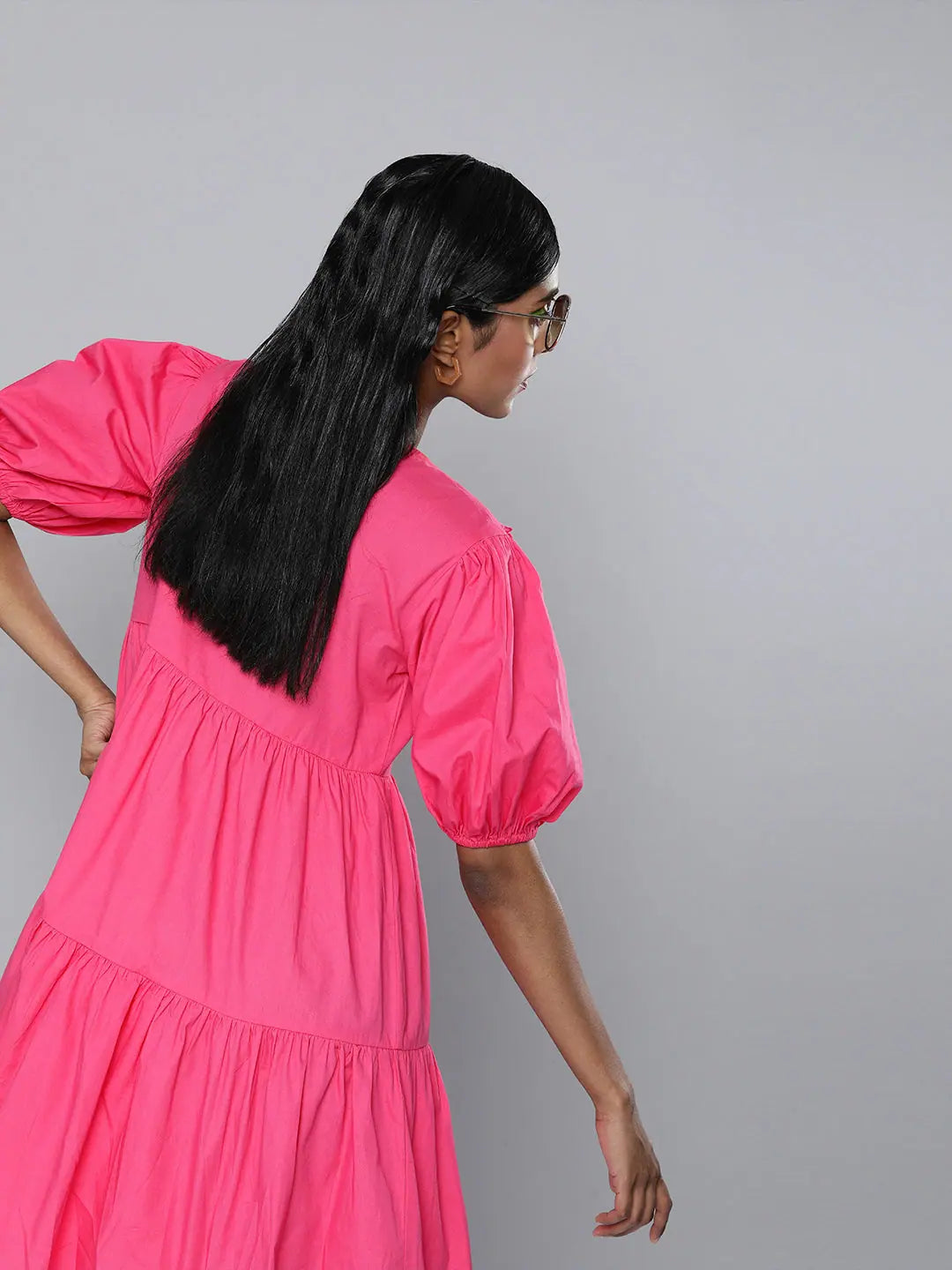 Fuchsia Embroidered Cotton Dress - Designer Flair!