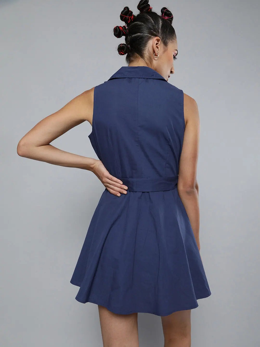 Navy Belted Blazer Mini Dress - Cotton Comfort Fit
