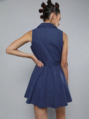 Navy Belted Blazer Mini Dress