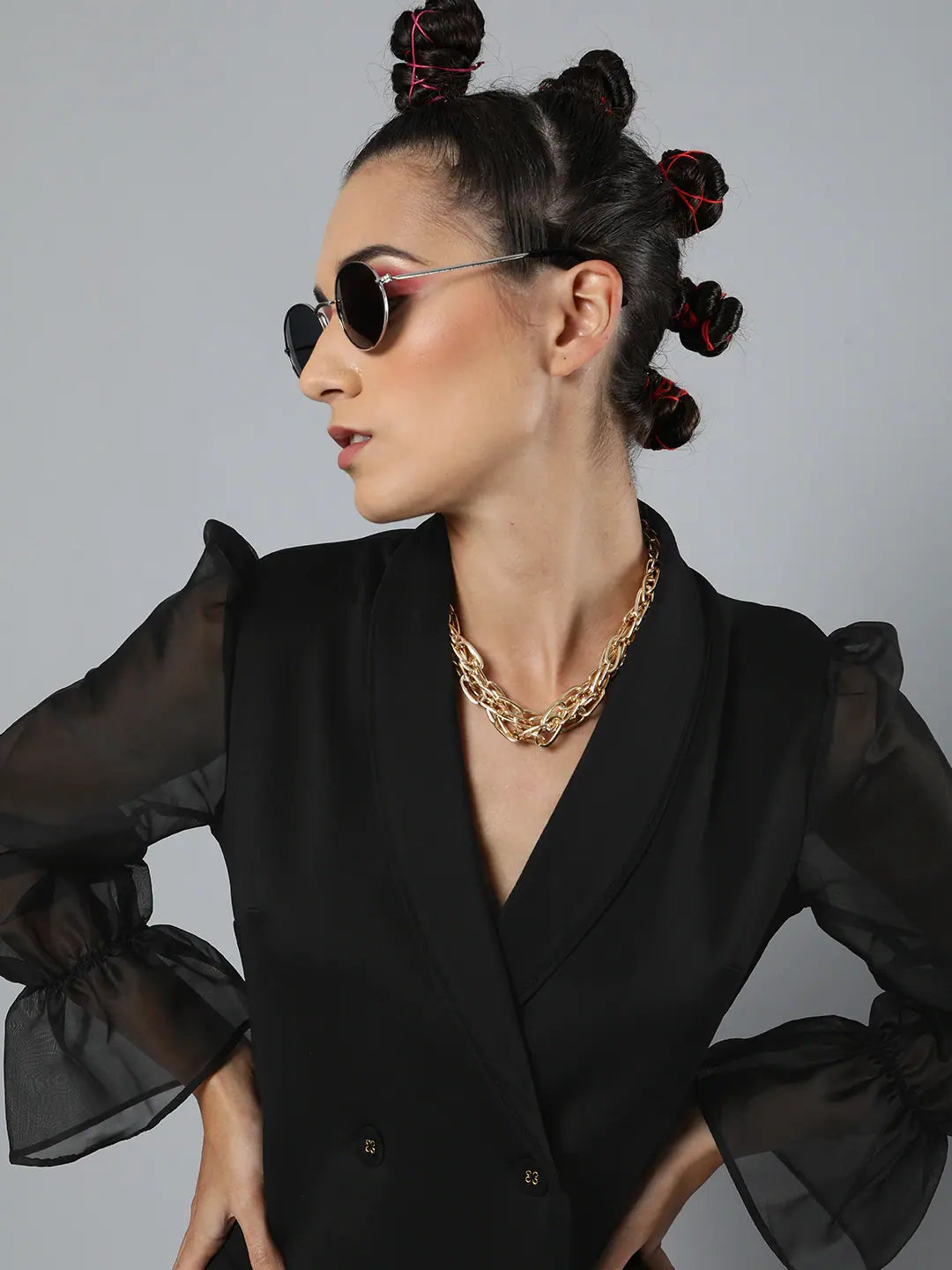 Black Organza Sleeve Blazer Mini Dress | Party Wear