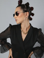 Black Organza-Sleeves Blazer Mini Dress