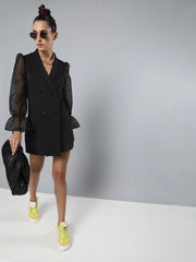 Black Organza-Sleeves Blazer Mini Dress