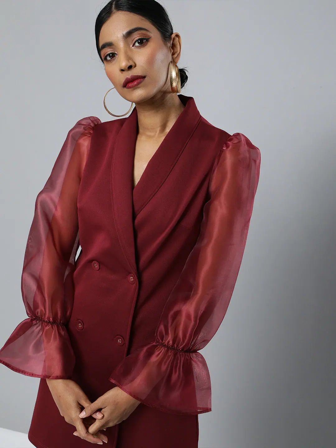 Burgundy Blazer Dress | Designer Lehenga Look Mini Dress