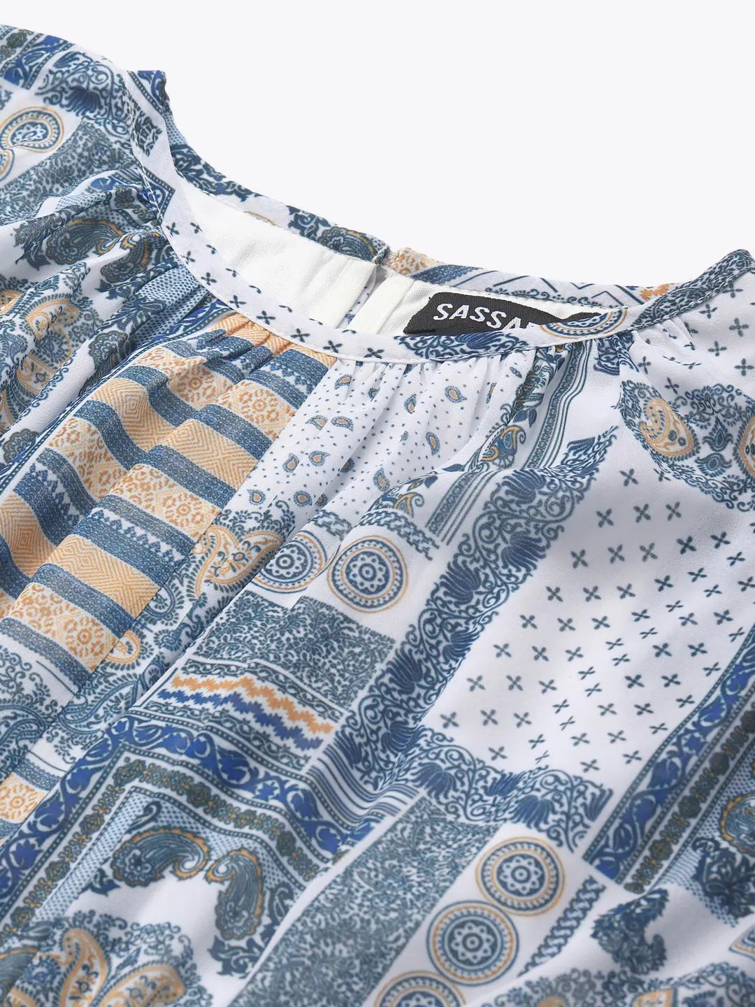 Blue Patch Print Maxi Dress - Elegant Women's Lehenga Style