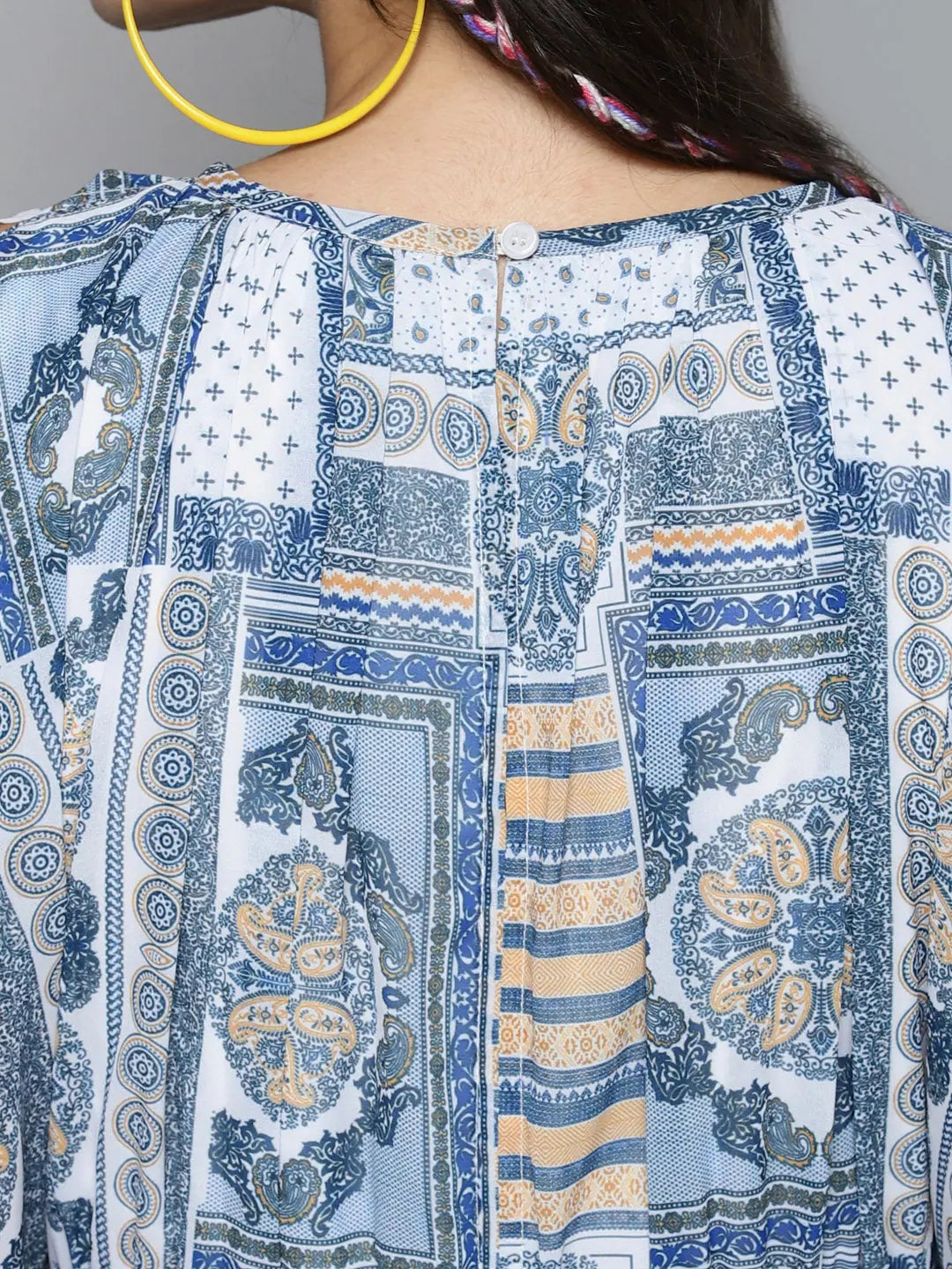 Blue Patch Print Maxi Dress - Elegant Women's Lehenga Style