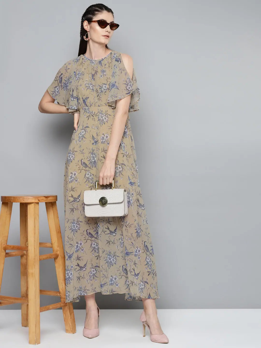 Yellow Floral Maxi Dress - Festive Lehenga Style Dress