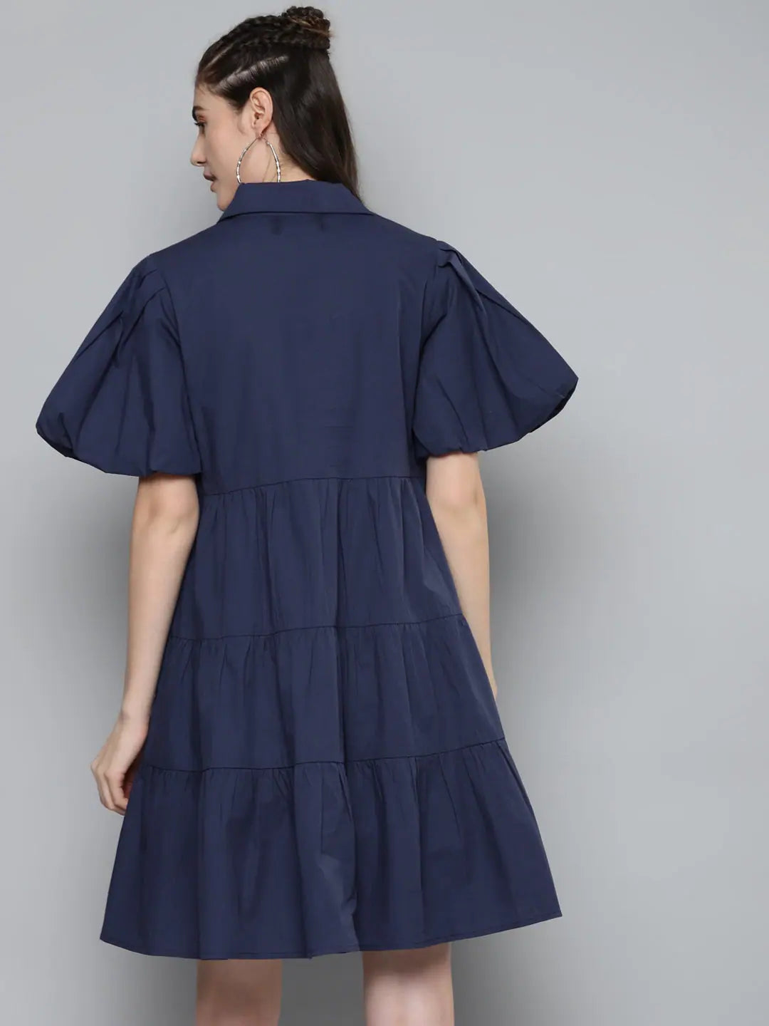 Navy Tiered Shirt Dress | Cotton Poplin Comfort Fit