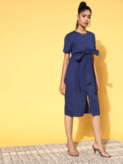 Women Navy Tie Up Detail Dress