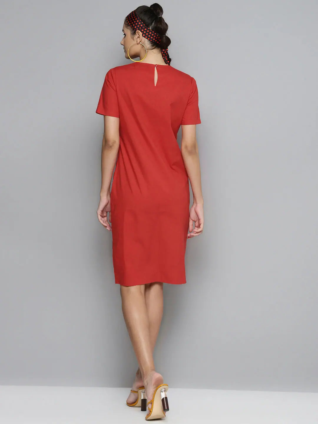 Red Tie Up Detail Dress | Cotton Poplin Midi Length