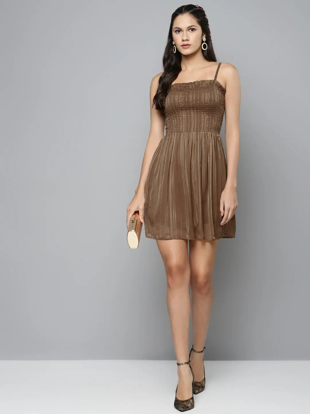 Copper Lurex Smocking Tube Dress | Party Wear Ready