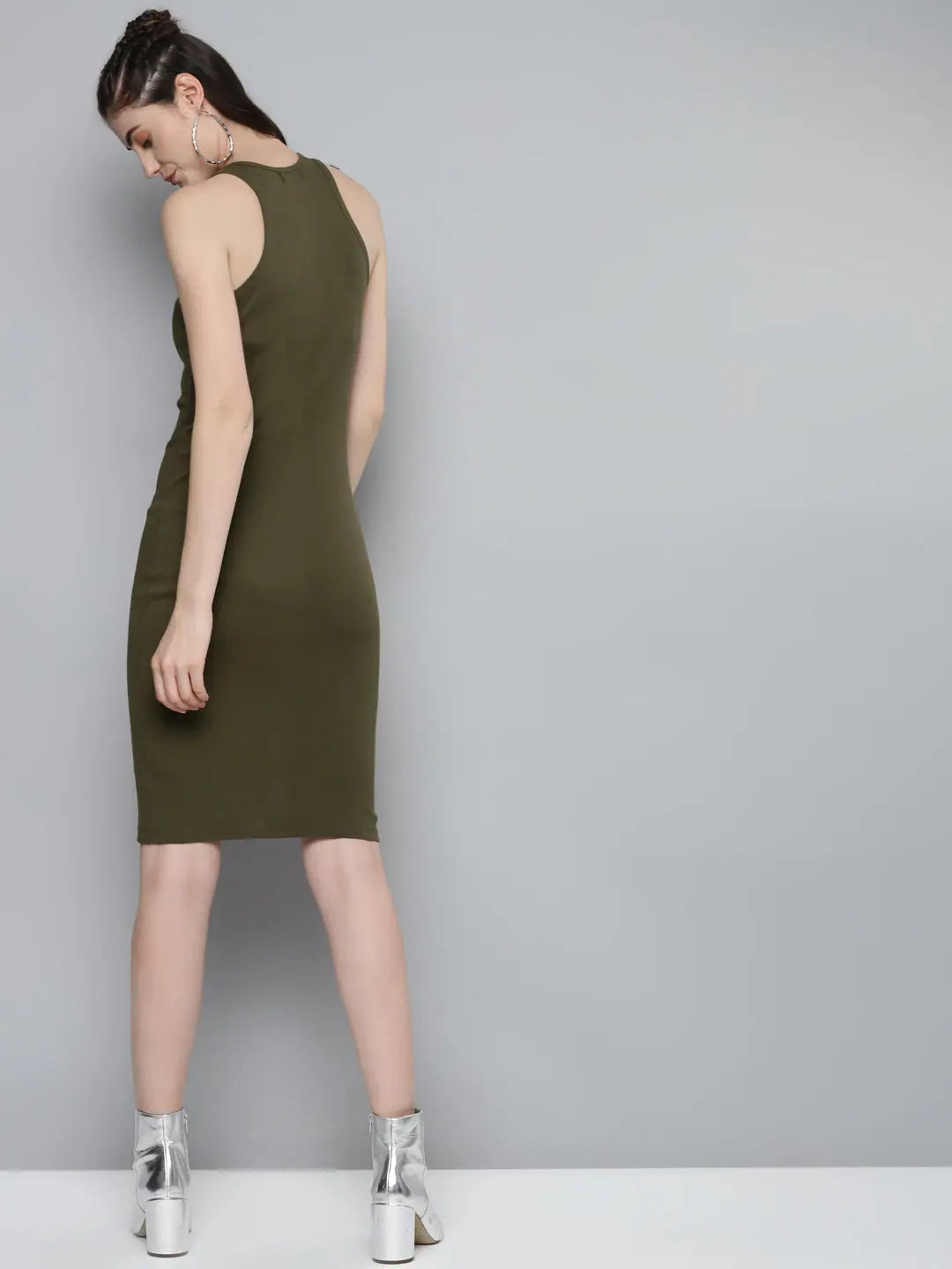 Olive Bodycon Midi Dress | Cotton Rib, Comfort Fit