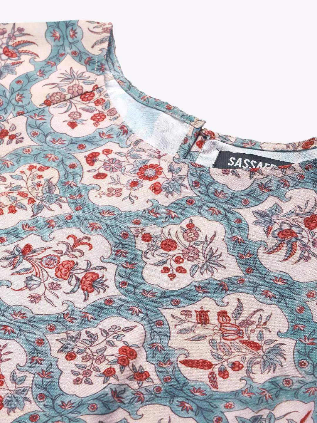 Floral Tiered Skater Dress - Blue & Beige Designer Lehenga Look