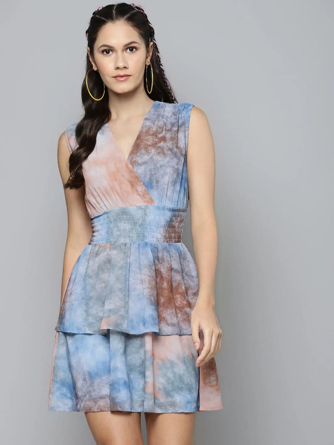 Blue & Brown Tie-Dye Smocking Dress | Lehenga Design Dress