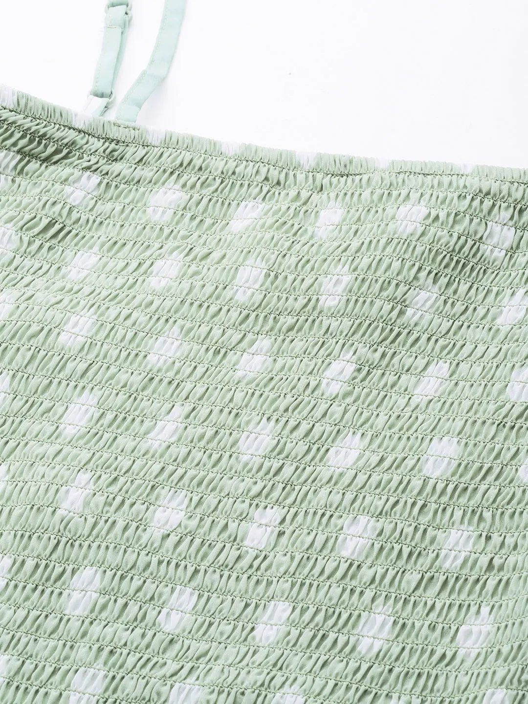 Sea Green Dot Smocked Bodycon Dress | Designer Lehenga