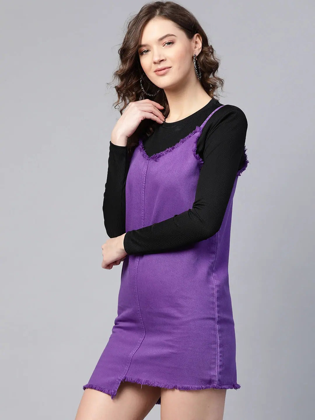 Purple Denim Slip Dress | Short Frayed Look Comfort Fit
