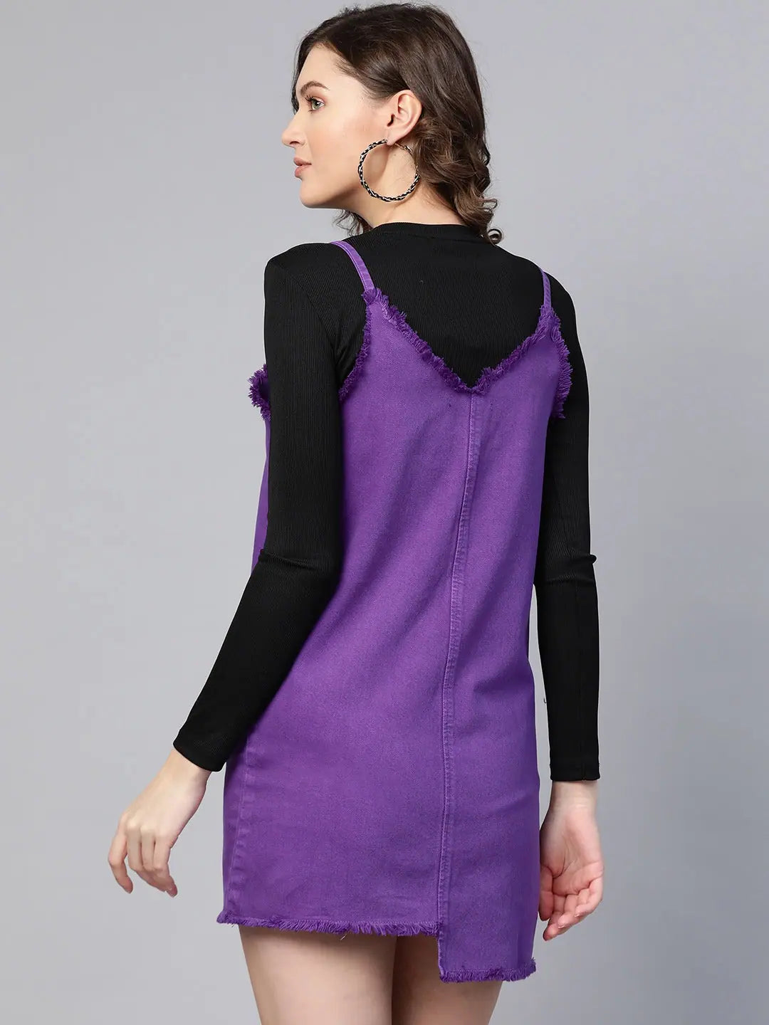 Purple Denim Slip Dress | Short Frayed Look Comfort Fit