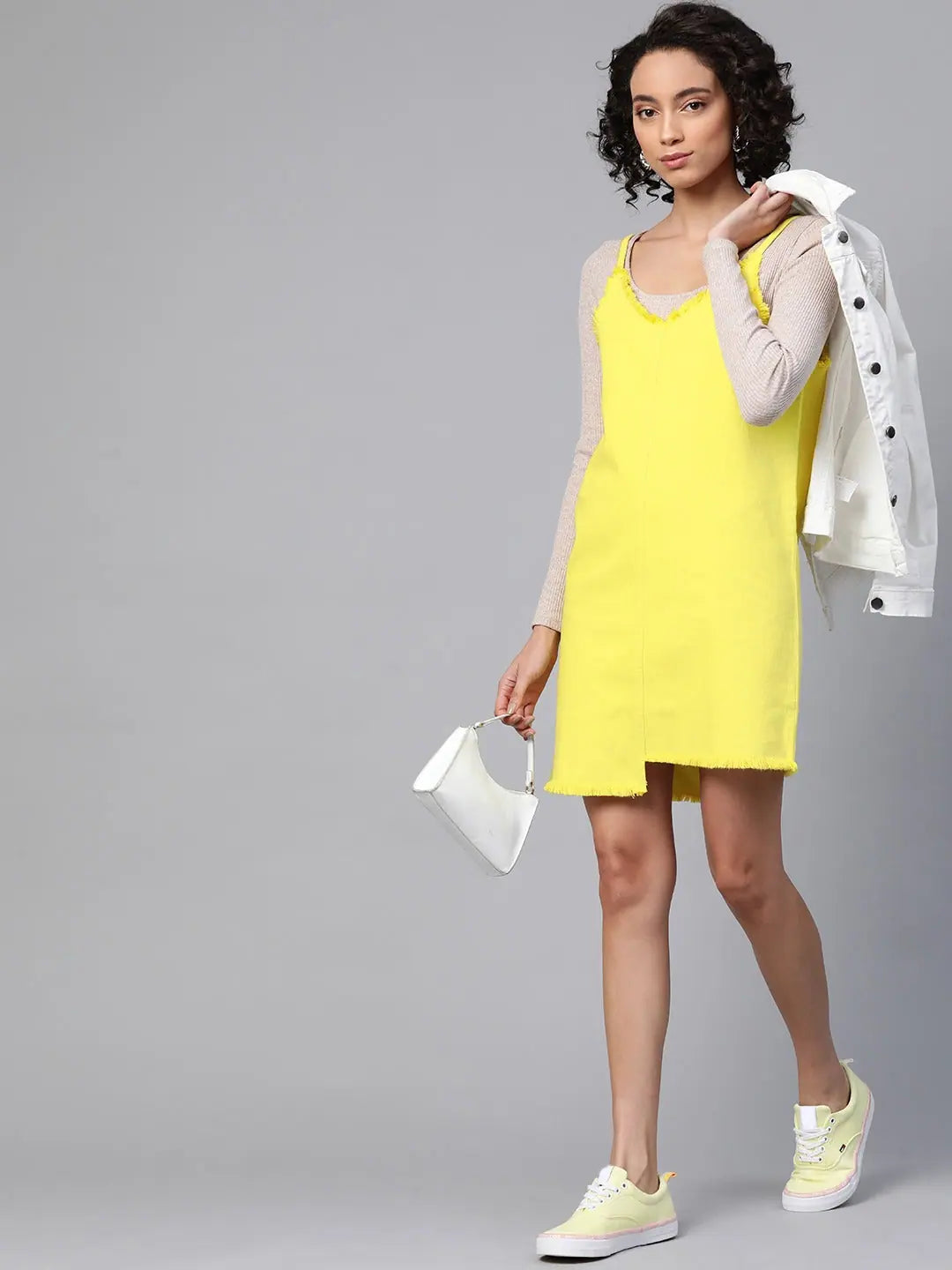 Yellow Denim Short Slip Dress | Women's Lehenga