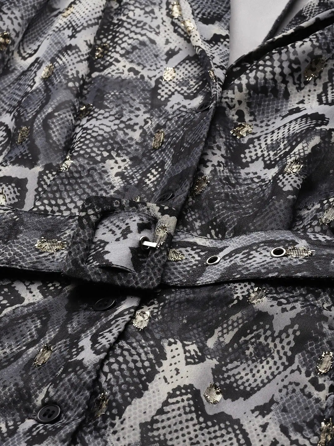Grey Animal Print Midi Dress - Women's Georgette Lurex Dress