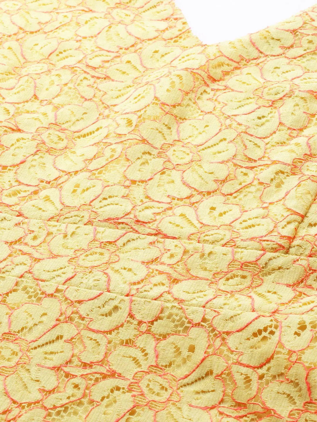 Yellow Lace Midi Dress - V-Neck Fit & Flare Dress