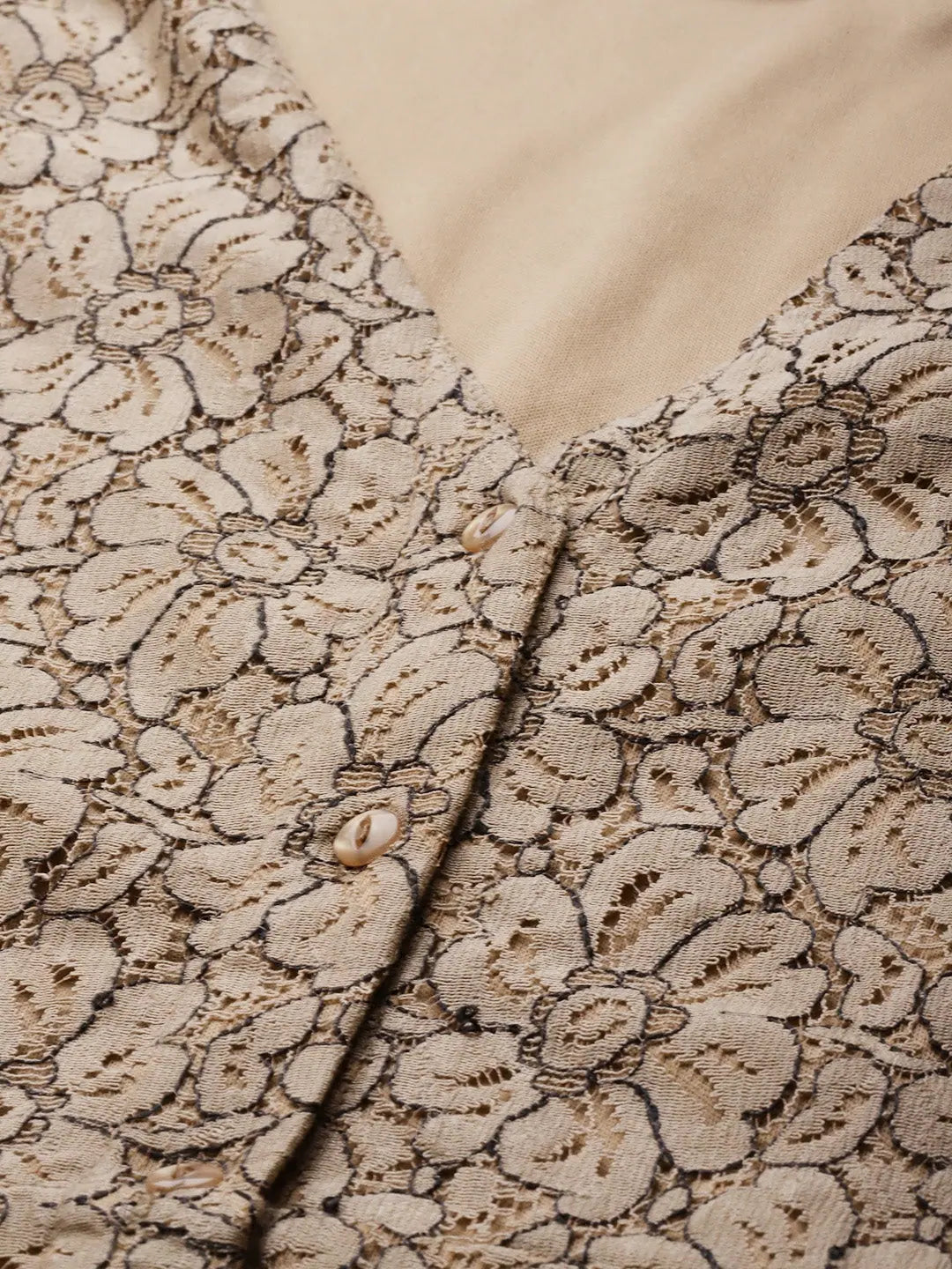 Beige Lace Puff Sleeve Shirt Dress | Women's Fashion