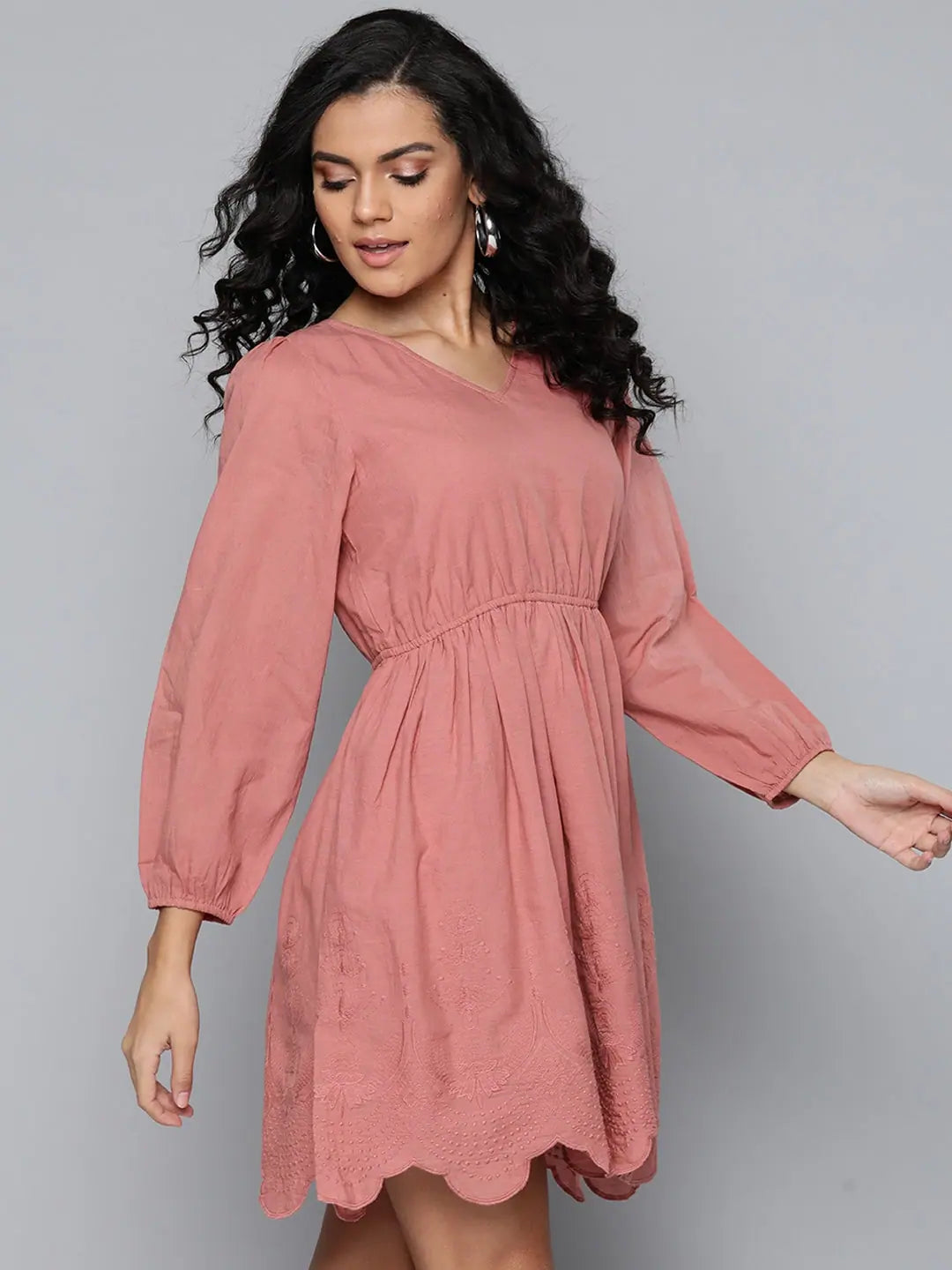 Baked Pink Schiffli Skater Dress | Women's Designer Lehenga