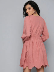 Baked Pink Schiffli V-Neck Skater Dress