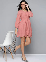 Baked Pink Schiffli V-Neck Skater Dress