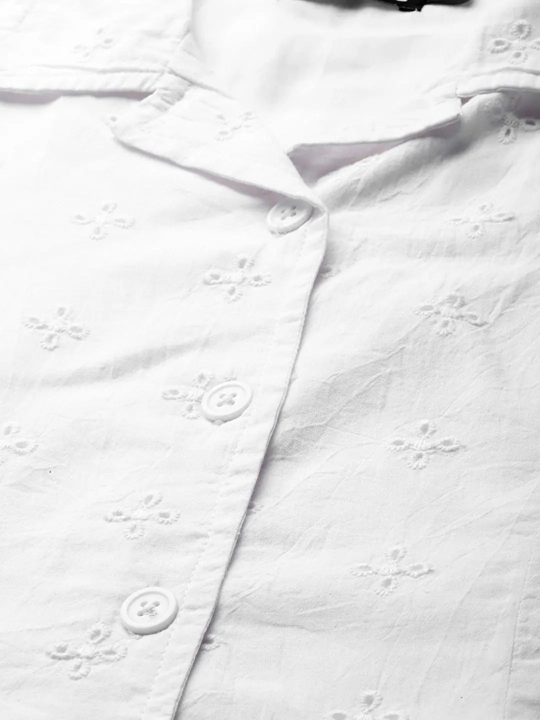 White Schiffli Shirt Dress | Women's Cotton Ethnic Fashion