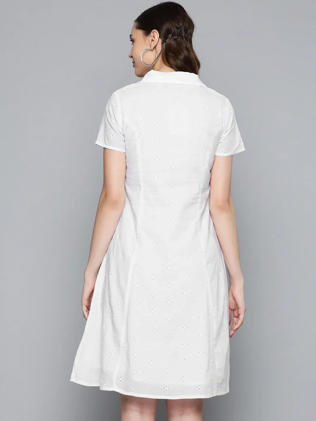 White Schiffli Shirt Dress | Women's Cotton Ethnic Fashion