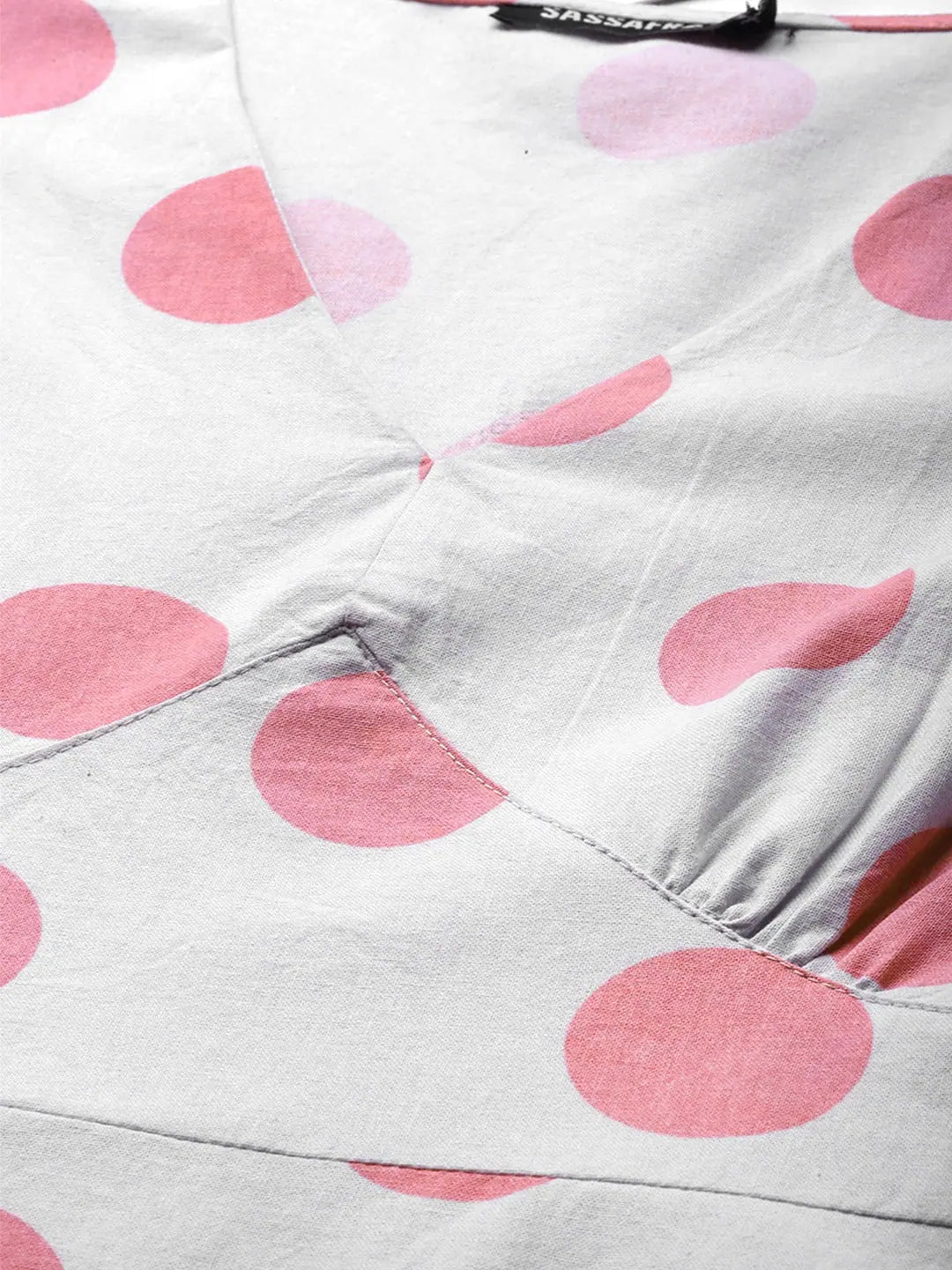 Pink & Grey Polka Dot Midi Dress | V-Neck Cotton Flex Dress