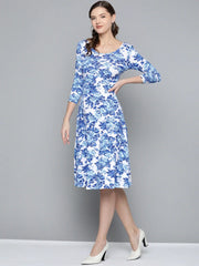 Blue Floral Skater Midi Dress