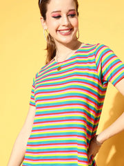 Women Rainbow Stripes Tent Dress