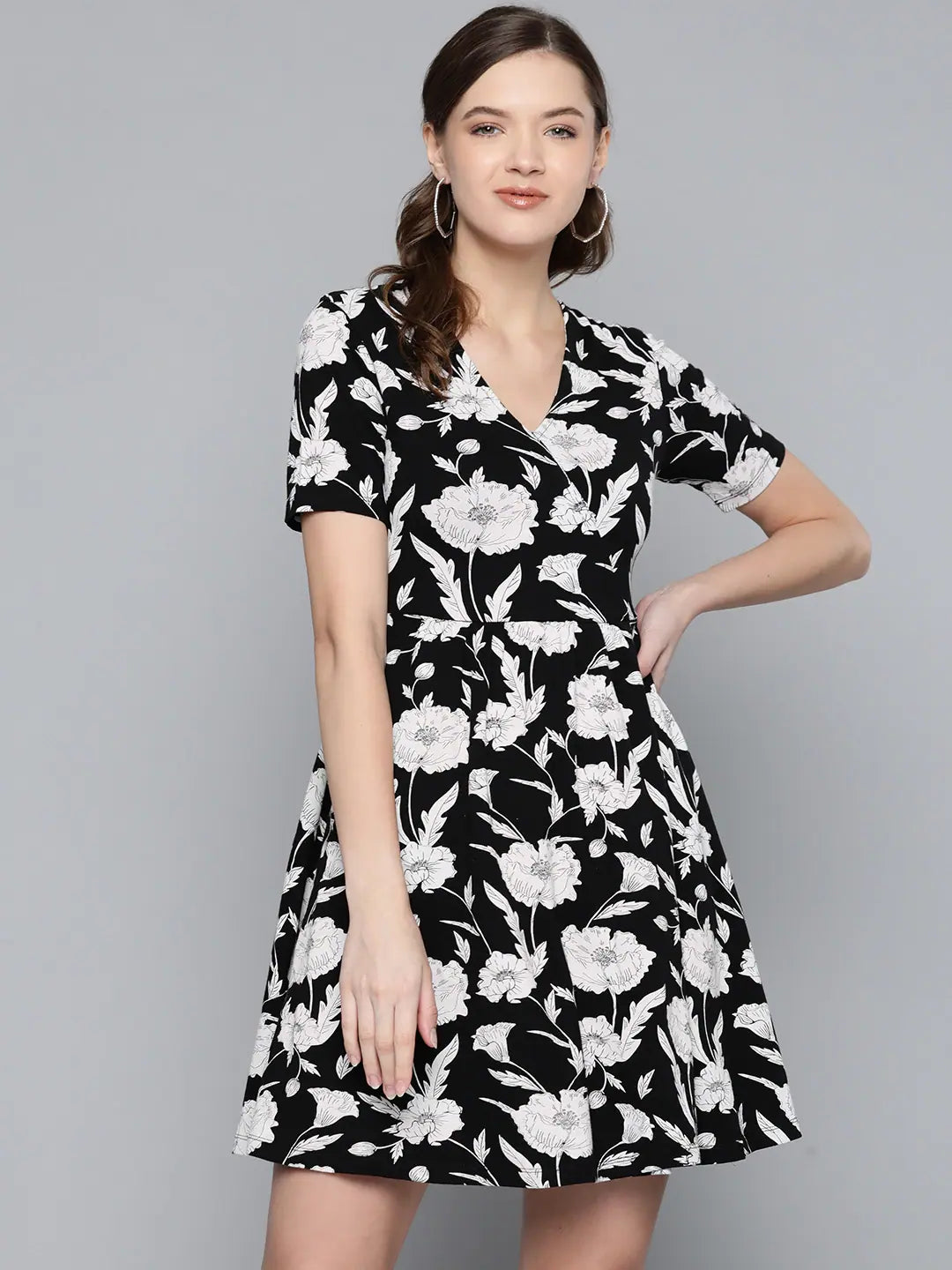 Black Floral Wrap Dress | Cotton Lehenga for Women