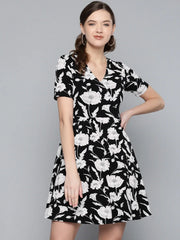 Black Floral Wrap Dress