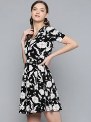 Black Floral Wrap Dress