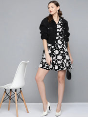 Black Floral Wrap Dress