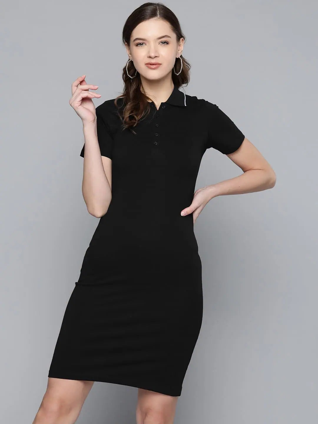 Black Polo Neck T-shirt Dress