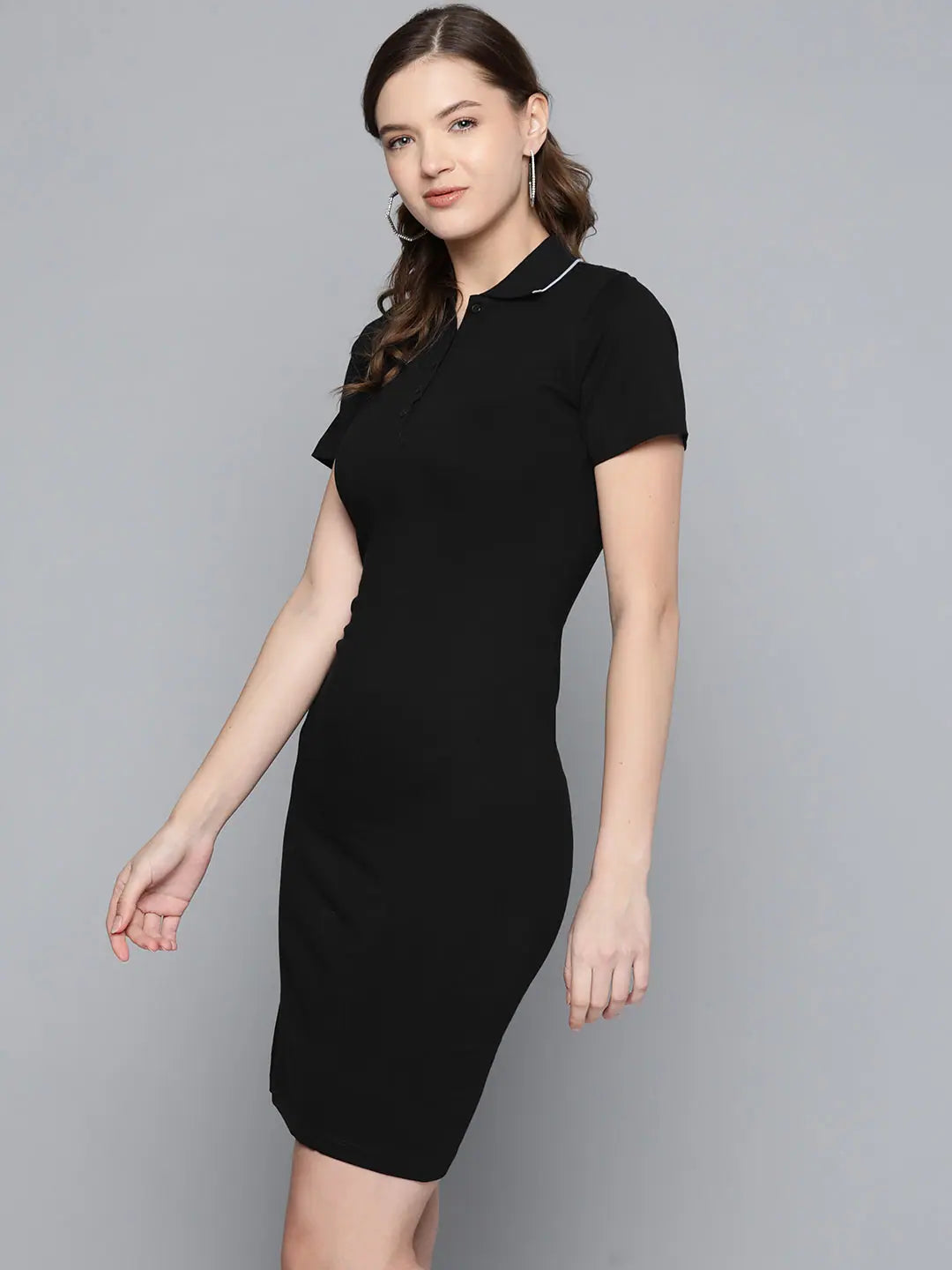 Black Polo Neck T-shirt Dress - Cotton Comfort & Style