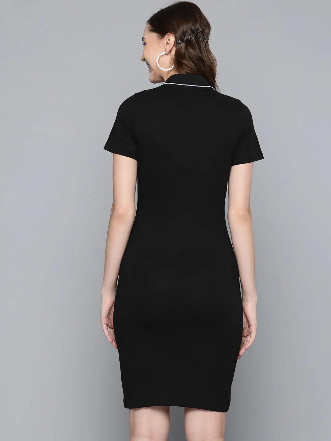 Black Polo Neck T-shirt Dress - Cotton Comfort & Style