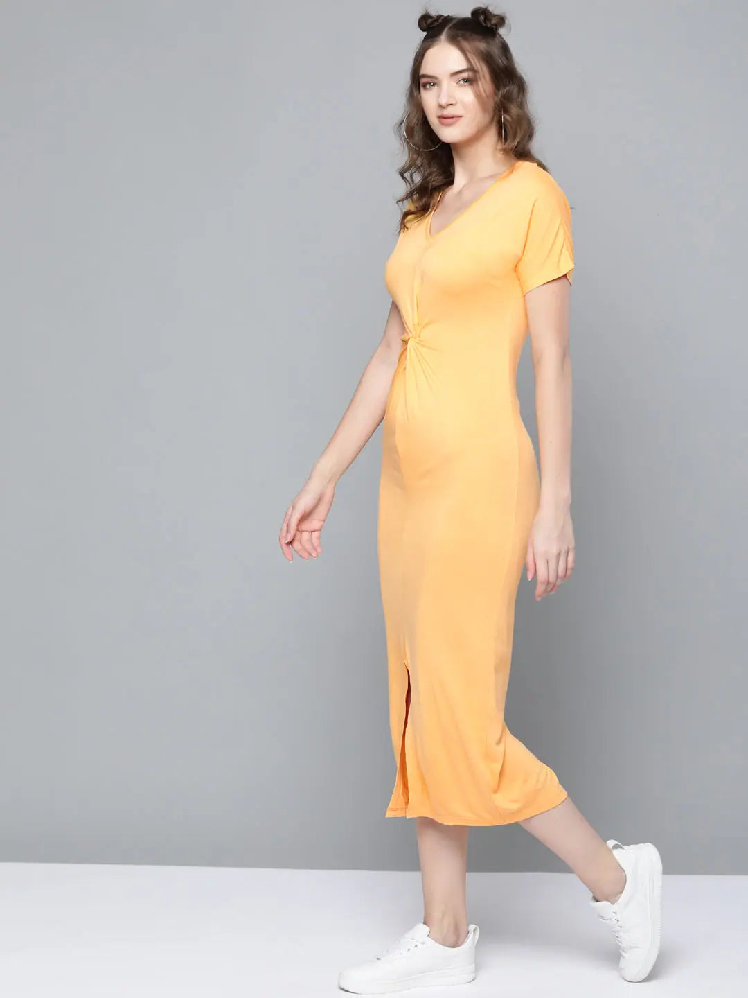 Mustard Knot Front Maxi Dress - Women's Casual Maxi