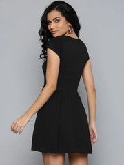 Black Round Neck Skater Dress